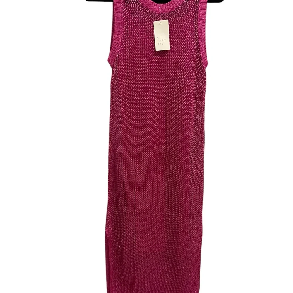 Women's Openwork Midi knit Tank Dress - A New Day Pink small NWT - Picture 2 of 6
